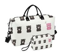 Cartoon Cute Black and Peach Bear Large Bag Weekender Bag Sports Gym Tote Bag with Adjustable Strap for Yoga 2 Pcs Set, Cartoon Cute Black and Peach Bear, One Size