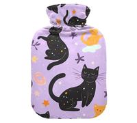 Cartoon Cute Black Cats hot Water Bottle with Soft Cover, 1L Warm Compress for Neck Shoulder Warmer,Neck Shoulder Warmer,Bolsa Caliente para Dolores Menstrual