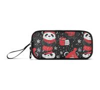 Cartoon Cute Black Christmas Panda Nylon Large Pencil Bag for Boys Big Capacity School Pencil Case Stationery Organizer for School Woman