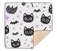 Cartoon Cute Black Halloween Cat Bat Soft Foam Baby Gym & Activity Mat for Indoor Outdoor Washable Baby Play Tummy Time Mat for Baby Toddler Infant, 50'' x 50''