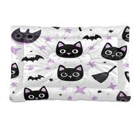 Cartoon Cute Black Halloween Cat Bat Washable Pet Sleeping Mat Non-Slip Soft Comfortable Dog Crate Pad for Large Jumbo Medium Small Dogs 36" x 24"