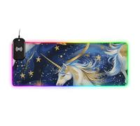 Cartoon Cute Blue and Gold Unicorn Wirel Charging Glowing Mouse pad for Desk Multifunctional for Desk 35.4 x 15.7 in mat for Keyboard and Mouse