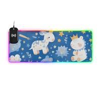 Cartoon Cute Blue and White Dinosr Unicorn Wirel Charging Glowing Personalized Mouse pad Cool Writing 35.4 x 15.7 in Desktop Mouse mat