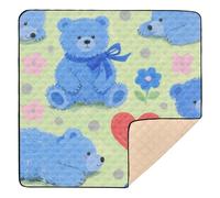 Cartoon Cute Blue Bears Cute Foldable Baby Play mat Activity Gym for Indoor Outdoor Lightweight Foldable Tummy Time Activity Mat for Baby Toddler Infant, 50'' x 50''tapete para juegos de
