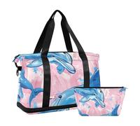 Cartoon Cute Blue Dolphin Luggage Travel Bag Carry On Tote Bag with Toiletry Bag for Gym Multifunctional, Cartoon cute blue dolphin, 1 size, Cartoon cute blue dolphin, 1 size