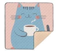 Cartoon Cute Blue Kitten Soft Padded Baby Play Mat for Floor Washable Travel Play Mat for Babies Infants Toddlers, 50'' x 50''