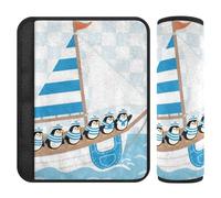 Cartoon Cute Blue Penguin Seaman 2 Pack car seat Strap Cover, Stop seat Belt Cutting into Neck, Cute Seatbelt Cover