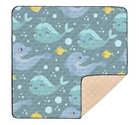 Cartoon Cute Blue Whale Dolphin Large Sturdy Baby Gym & Activity Mat for Floor Portable Baby Crawling Mat for Babies Infants Toddlers, 50'' x 50''