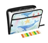 Cartoon Cute Blue Whale Expandable Hanging File Folders 13 Pockets A4 Letter Size with Zipper Closure for Folders for Documents