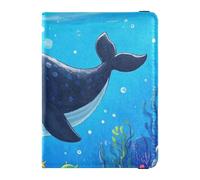 Cartoon Cute Blue Whale Leather Passport Holder Cover Wallet for travel Vaccine Card Holder Cover Combo Passport Holder Combo with Vaccine Card Slot for men Lightweight, Cartoon cute blue whale, One