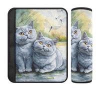 Cartoon Cute British Shorthair Cats car seat Shoulder Strap Pads,Release Stress to Your Neck and Shoulders,Seatbelt Shoulder Pads for Adults for SUV Auto Most Cars funda para