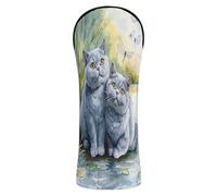 Cartoon Cute British Shorthair Cats Golf Covers Premium Leather Headcovers with Interchangeable No. Tags Designed to Fit All Woods and Drivers