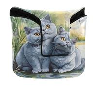 Cartoon Cute British Shorthair Cats Golf Putter Covers Magnetic Closure Golf Putter Headcover for Mallet Square Waterproof PU Leather