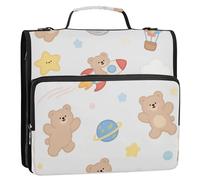 Cartoon Cute Brown Bear 3 Rings Binder with Extra Pockets with Shoulder Strap Multi-Pocket School Supplies Organizer for Middle Student Cartera con cremallera