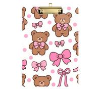 Cartoon Cute Brown Bear Acrylic Compact clipboard Standard Letter A4 Size Acrylic Cute for Coaches Medical Classroom Gold 12x9in Tabla para escribir con Clip