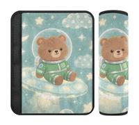 Cartoon Cute Brown Bear Astronaut 2 pcs carseat Strap Covers, Stop seat Belt Cutting into Neck, seat Belt Cover pad for Truck