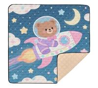 Cartoon Cute Brown Bear Astronaut Large Stylish Baby Floor Play mat for Indoor Outdoor Water Resistant Foldable Kicking Mat for Baby Toddler Infant, 50'' x 50''alfombrilla de actividad