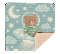 Cartoon Cute Brown Bear Astronaut Soft Padded Foldable Baby Play mat for Indoor Outdoor Lightweight Foldable Padded Baby Mat for Babies Infants Toddlers, 50'' x 50''alfombrilla de
