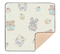 Cartoon Cute Brown Bear Gray Rabbit Soft Padded Baby Playmat for Floor Non-Toxic Padded Play Mat for Baby Kids Toddlers Infants, 50'' x 50''