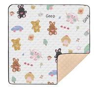 Cartoon Cute Brown Bear Large Non-Slip Baby Playmat for Indoor Outdoor Cozy Breathable Tummy Time Activity Mat for Baby Toddler Infant, 50'' x 50''