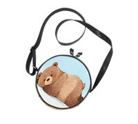 Cartoon Cute Brown Bear Round West Crossbody Purse for Ladies Fashion with Adjustable Strap Small Shoulder Bags Go shopping Canvas Messenger Purse