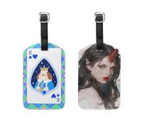 Cartoon Cute Brown Dog Poker Black-haired Sexy Devil 2 Pcs Luggage tag Ship Essentials Bag Tags for Luggage for Airplane