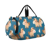 Cartoon Cute Brown Horse Small Gym Bag with Shoes Compartment Large Capacity Kids Overnight Bag for Boys and Girls