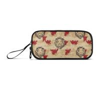 Cartoon Cute Brown Lion Nylon Pencil Cases for College Students High Capacity Big Zipper Pencil Case Stationery for Preppy School Adolescents