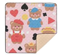 Cartoon Cute Brown Poker Bear Soft Padded Baby Play mat Foldable for Indoor Outdoor 1-Piecing Foldable Baby Play Tummy Time Mat for Baby Kids Toddlers Infants, 50'' x 50''alfombra de juegos
