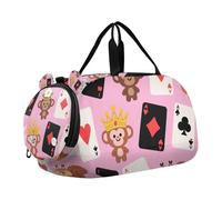 Cartoon Cute Brown Poker Monkey Kids Duffel Bag with Shoes Compartment Large Capacity Travel Duffel Bag for Boys and Girls