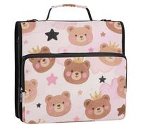 Cartoon Cute Brown Teddy Bear 1.5 Inch 3 Rings Binder Zipper with Handle and Removable Shoulder Strap Multiple Pockets School Supplies Organizer for Office School Carpeta con cremallera