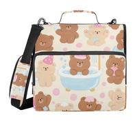 Cartoon Cute Brown Teddy Bear 1.5-Inch 3-Rings Office Binder Organizer with Strap Waterproof Portfolios Portfolio Organizer for Middle School