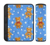 Cartoon Cute Brown Teddy Bear 2 Pack car seat Neck Strap Covers, Release Stress to Your Neck and Shoulders, carseat Belt Cover for Backpack Auto Van 10x7.7 in forro para cinturon