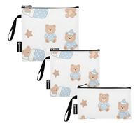 Cartoon Cute Brown Teddy Bear 3 Pack Reusable Kids Snack Bags Portable Travel Bag for Candy, Fruits, Cereal, Home Organization