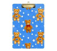 Cartoon Cute Brown Teddy Bear Acrylic File Folder clipboard Letter Size Standard Letter A4 Size Standard Hole for Police Office Nurse Football Coaches Gold 12x9in Tabla para escribir