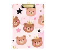 Cartoon Cute Brown Teddy Bear Acrylic menu Holder clipboard Standard Letter A4 Size Transparent for Coaches Medical Classroom Gold 12x9in Tabla para escribir con Clip
