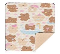 Cartoon Cute Brown Teddy Bear Cute Foldable Baby Play mat for Floor Water Resistant Foldable Tummy Time Activity Mat for Baby Kids Toddlers Infants, 50'' x 50''