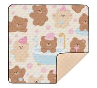 Cartoon Cute Brown Teddy Bear Soft Padded Baby Care Play mat for Indoor Outdoor Waterproof Foldable Baby Play Tummy Time Mat for Babies Infants Toddlers, 50'' x 50''tapete para juegos de