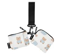 Cartoon Cute Brown Teddy Bear Women's Change Wallet Card Cases Compact Size Zipper Cash Coin Purse with Zipper Coin Pocket for Work Travel 2 Packs Mujer para tarjetas