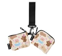 Cartoon Cute Brown Teddy Bear Women's Coin Purses Card Cases Minimalist Zipper Coin Purse Wallet with Zipper Coin Pocket for Daily Use 2 Pcs Wallet para tarjetas