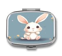 Cartoon Cute Bunny Pill Case 2 Compartment Small Pill Box Metal Portable Medicine Box Mini Medication Organizer Storage Travel Organizer for Pocket Purse