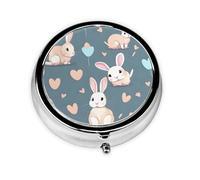 Cartoon Cute Bunny Round Mini Pill Box: 3-Compartment Portable Metal Pill Organizer with Snap Closure, Ideal for Daily Travel Use