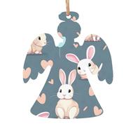 Cartoon cute bunny Wooden Tree Ornaments Angel Shape 2 PCS, Hanging Decorative Pendants, Vintage Design for Holiday