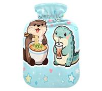 Cartoon Cute Capybaras and Salamander hot Waterbottle with Soft Cover, 2L hot Compress Bag for Hot and Cold Therapies,Hot and Cold Therapies,Bolsa Caliente para Dolores musculares