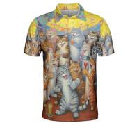 Cartoon Cute Cat 3D Printed Polo Shirts for Men Feline Pet Graphic Funny Animal Graphic Vacation Button Golf Pullover Tops