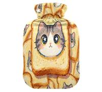 Cartoon Cute Cat Bread hot-Water Bottle with Soft Cover, 1L hot Compress Bag for Hand Feet Warmer,Hand Feet Warmer,compresas calientes para el vientre