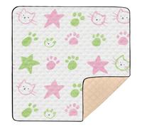 Cartoon Cute Cat Green Paw Print Pink Stars Soft Foam mat for Baby to Play on Floor for Floor Comfortable Foldable Baby Kick Crawling Mat for Baby Kids Toddlers Infants, 50'' x 50''tapete de