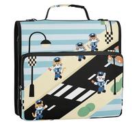 Cartoon Cute Cat Officer 1.5 Inch 3 Rings Organizer Binder with Handle and Removable Shoulder Strap Waterproof Document Binder Organizer for Middle School