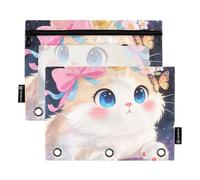 Cartoon Cute Cat Unicorns folders for Binders with Clear Window Pencil case Big Capacity 3 Ringing Binder School Class Office Organizers Multicolored 2 PCS