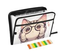 Cartoon Cute Cat with Glasses Organizer Folder 13 Pockets A4 Letter Size with Zipper Closure for Office Expandable Folder with Dividers para guardar